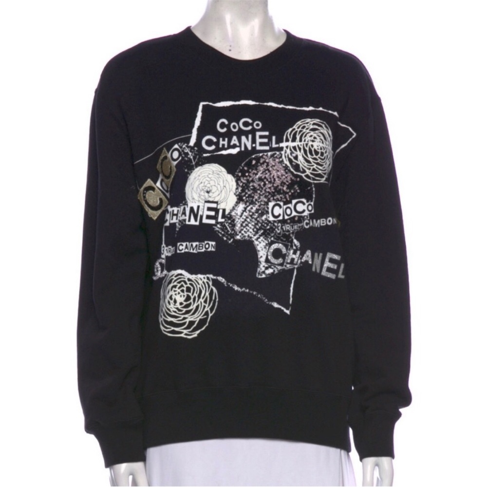 CHANEL Black sweatshirt m Sweater CC Artistic Design